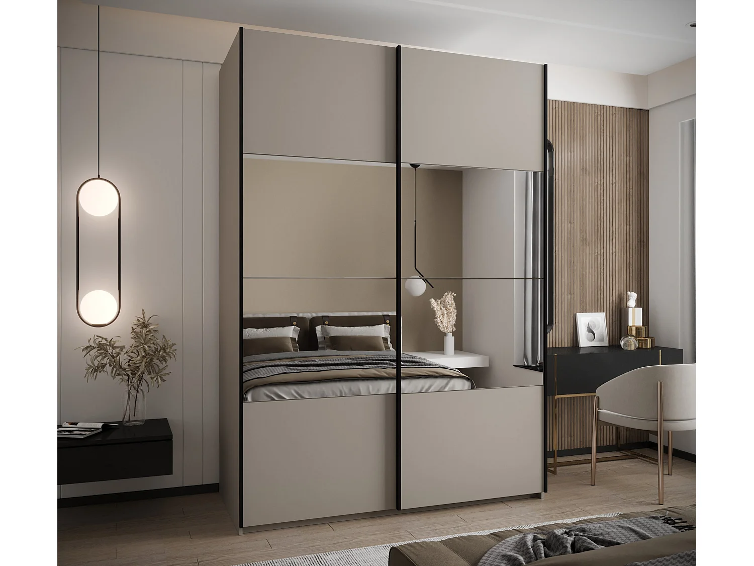 SCHWEBETÜRENSCHRANK Lux 4 245,5/170/64 (Kaschmir/Kaschmir/Schwarz)