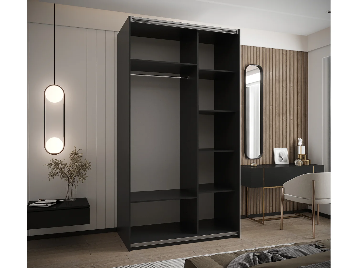 SCHWEBETÜRENSCHRANK Lux 1 245,5/130/64 (Schwarz/Schwarz/Schwarz)