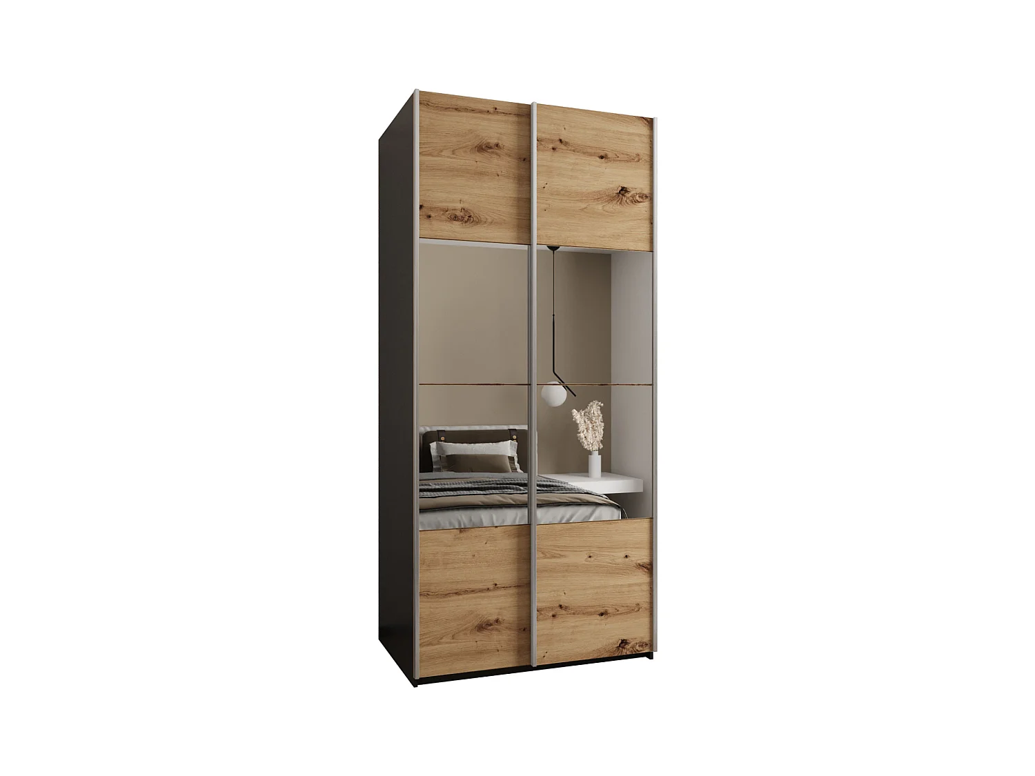 SCHWEBETÜRENSCHRANK Lux 4 245,5/110/64 (Schwarz/Artisan/Silber)