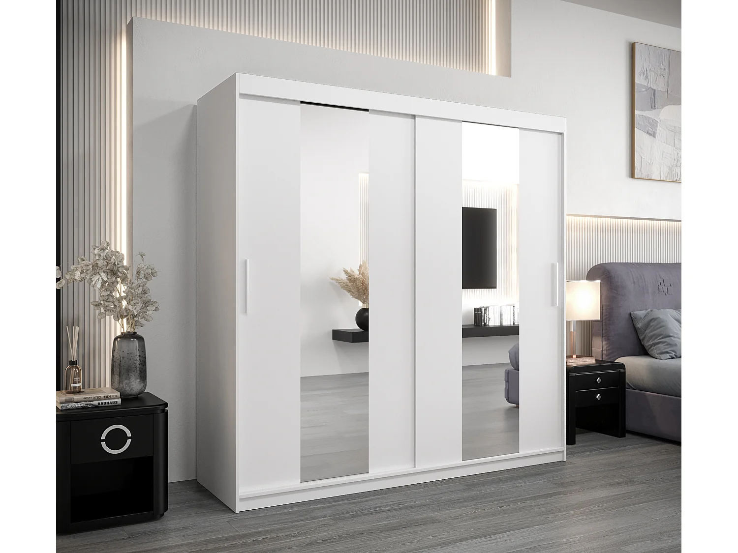 Schwebetürenschrank Pole 200/200/62 2-Türig (Weiß)