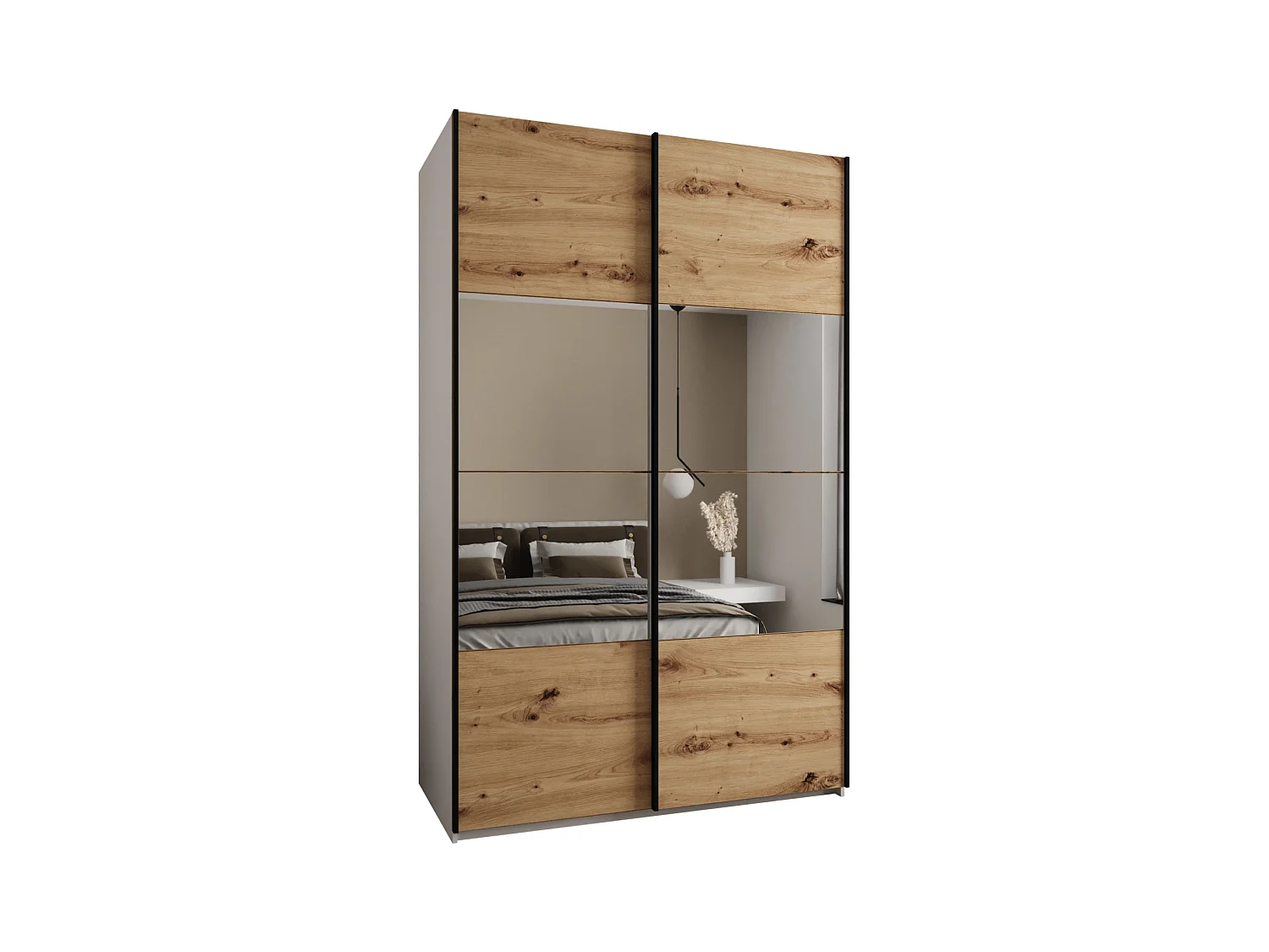KLEDINGKAST MET SCHUIFDEUREN Lux 4 245,5/150/64 (Wit/Artisan/Zwart)