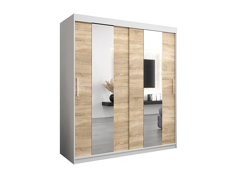 Schwebetürenschrank Pole 200/180/62 2-Türig (Weiß/Sonoma)