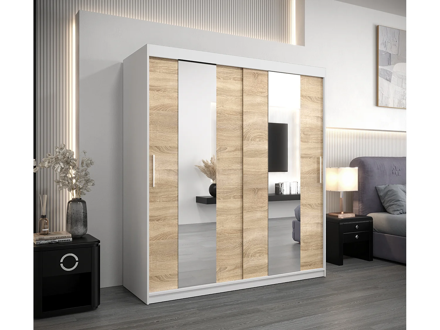 Armoire Pole À Portes Coulissantes 200/180/62 2 portes (Blanc/Sonoma)