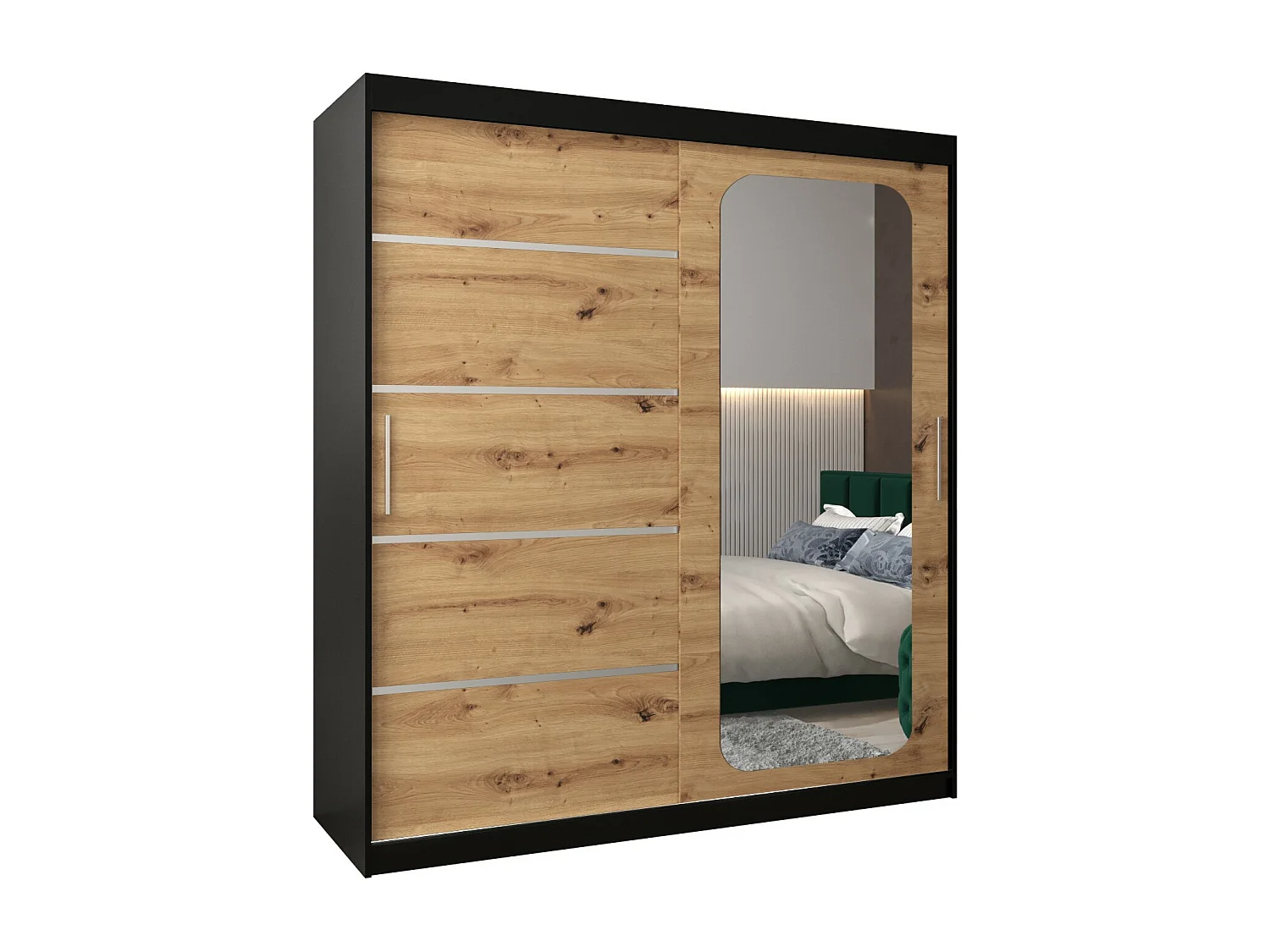 ARMOIRE PROMO V2 À PORTES COULISSANTES 200/180/62 2 Portes (Noir/Artisan)