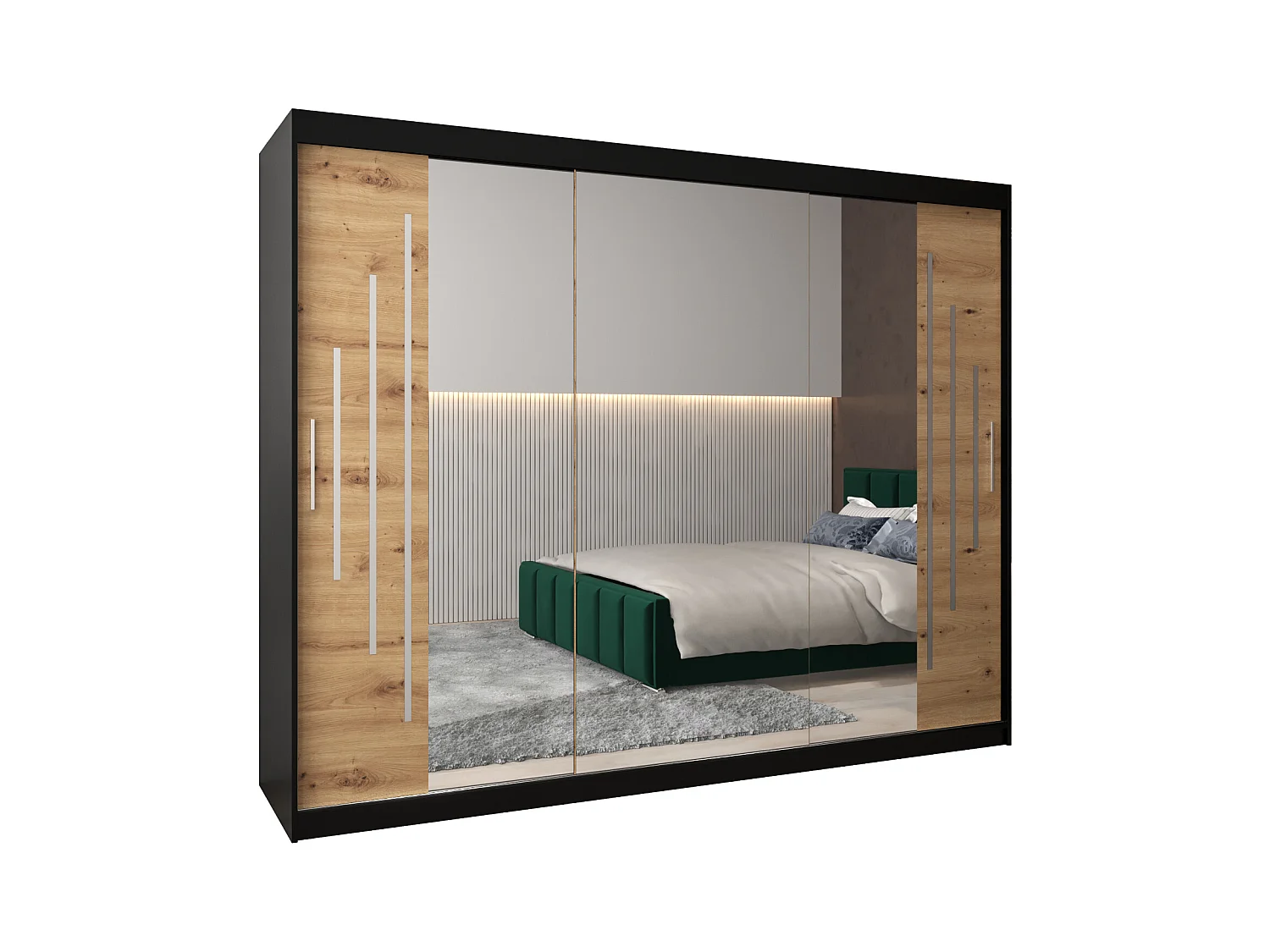 ARMOIRE YORK 2 À PORTES COULISSANTES 200/250/62 3 Portes (Noir/Artisan)