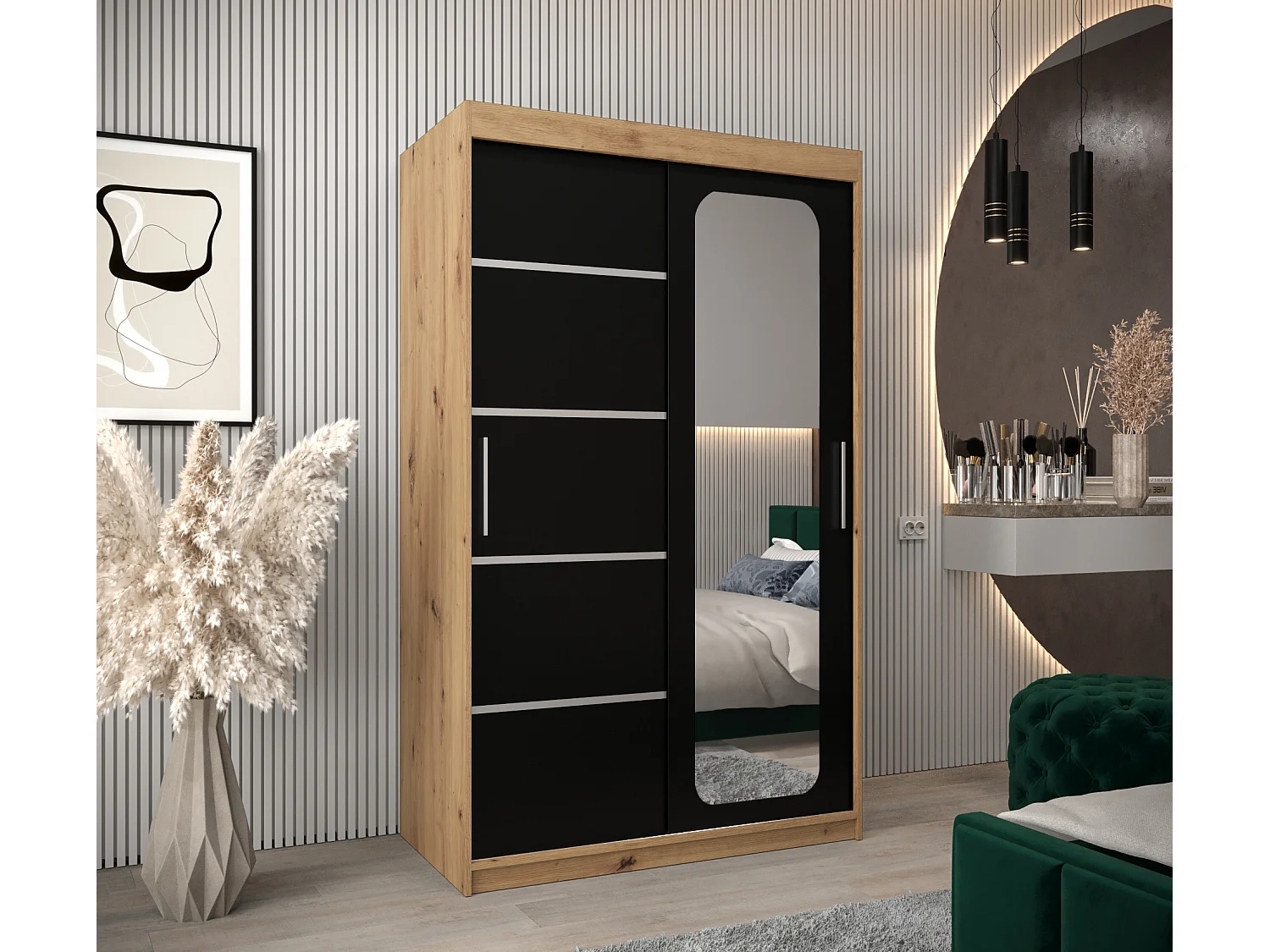 ARMOIRE PROMO V2 À PORTES COULISSANTES 200/120/62 2 Portes (Artisan/Noir)