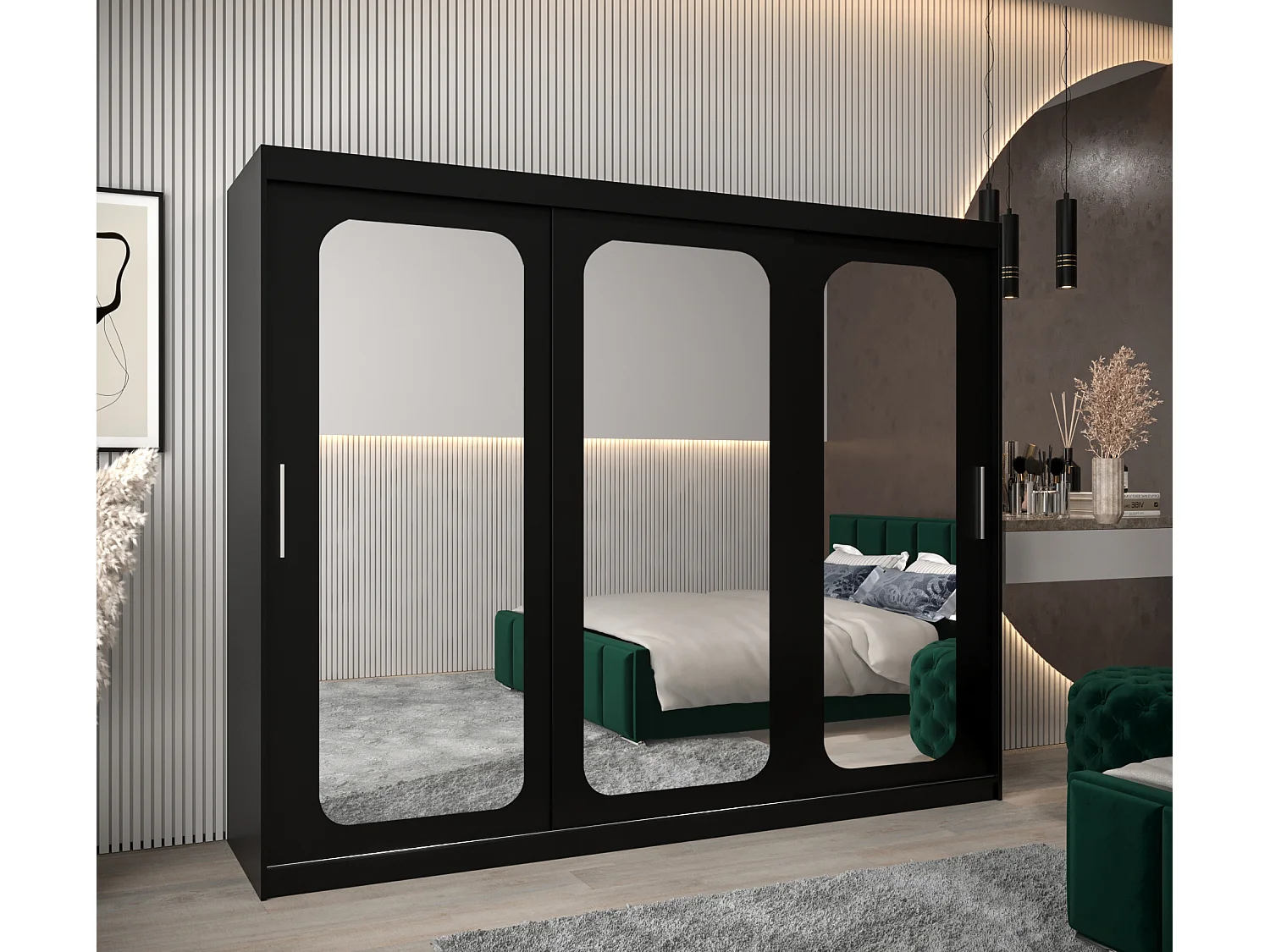 ARMOIRE PROMO T3 À PORTES COULISSANTES 200/250/62 3 Portes (Noir/Noir)