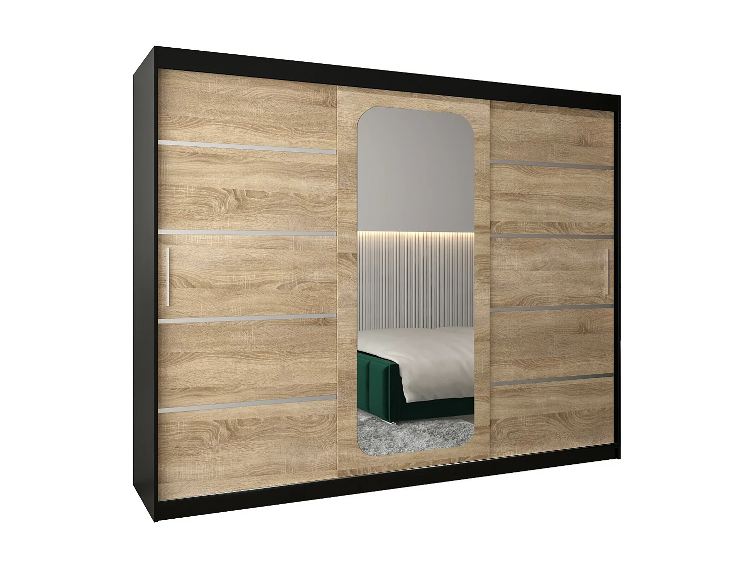 ARMOIRE PROMO V2 À PORTES COULISSANTES 200/250/62 3 Portes (Noir/Sonoma)