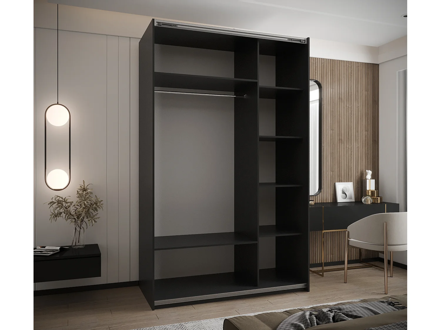 KLEDINGKAST MET SCHUIFDEUREN Lux 2 245,5/150/64 (Zwart/Wit/Zilver)