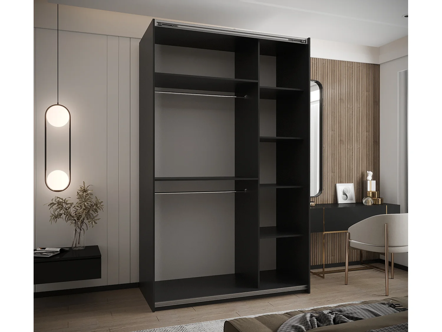 Armadio Lux 2 245,5/150/64 (Nero/Blanc/Argento)