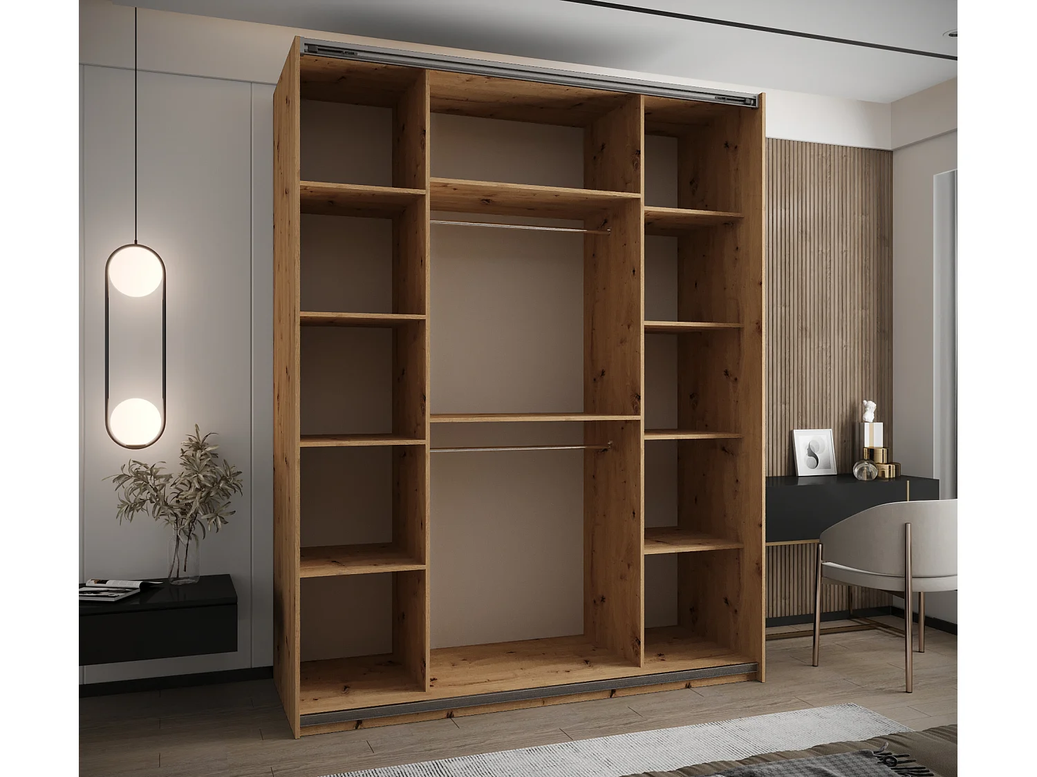 SCHWEBETÜRENSCHRANK Lux 2 245,5/200/64 (Artisan/Weiß/Schwarz)