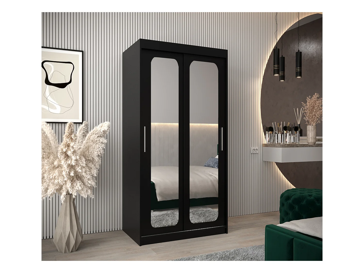 SCHWEBETÜRENSCHRANK PROMO T3 200/100/62 2-türig (Schwarz/Schwarz)