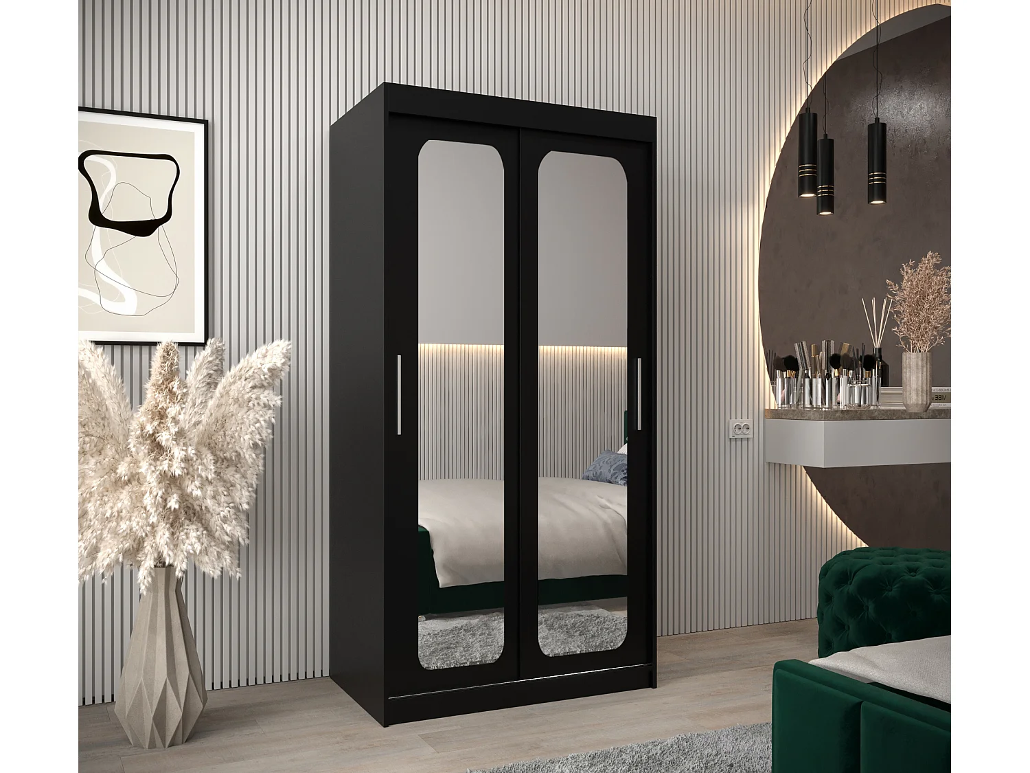 ARMOIRE PROMO T3 À PORTES COULISSANTES 200/100/62 2 Portes (Noir/Noir)