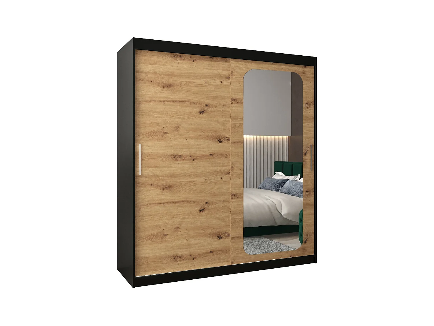 ARMOIRE PROMO T2 À PORTES COULISSANTES 200/180/62 2 Portes (Noir/Artisan)
