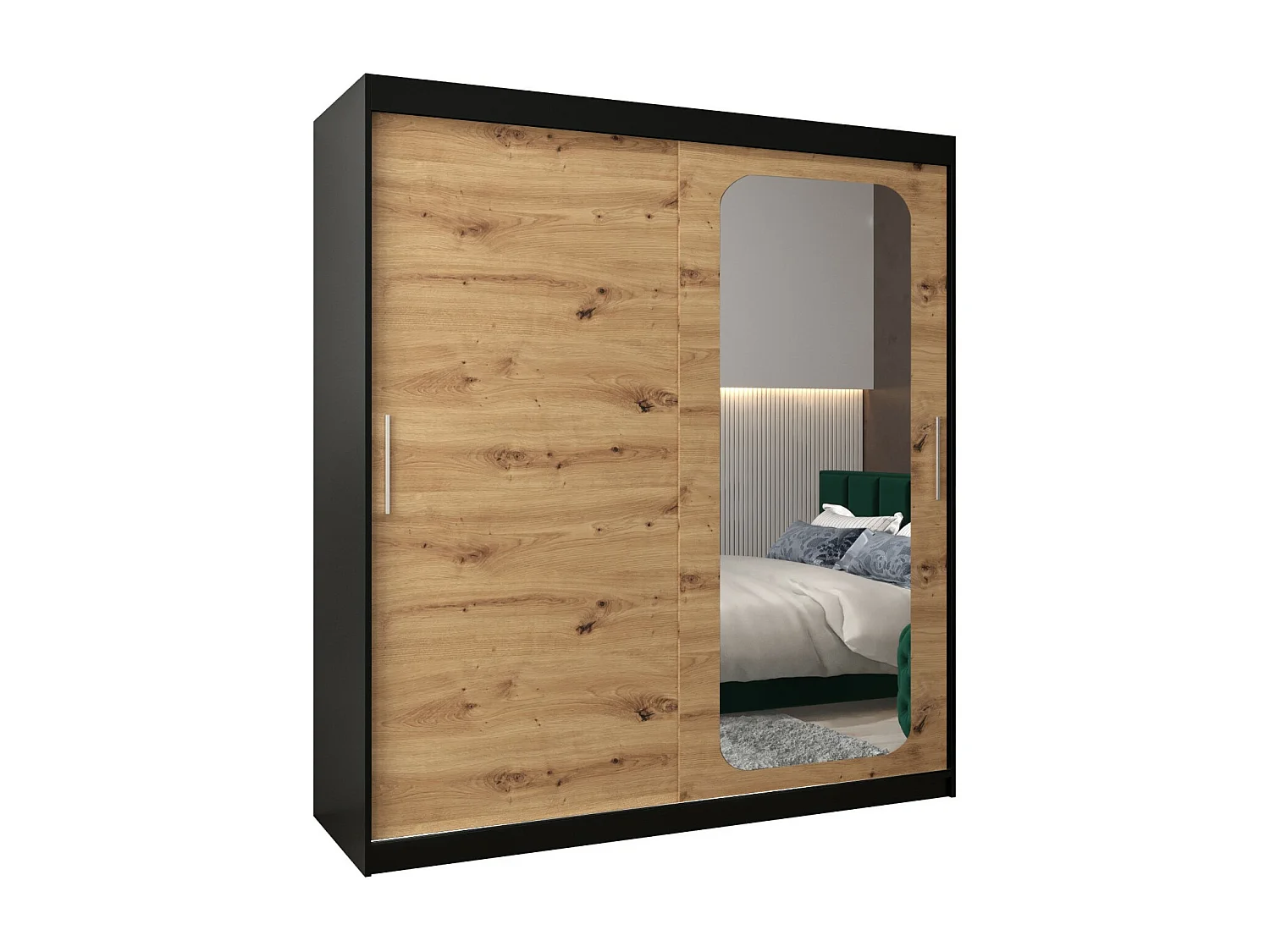 ARMOIRE PROMO T2 À PORTES COULISSANTES 200/180/62 2 Portes (Noir/Artisan)