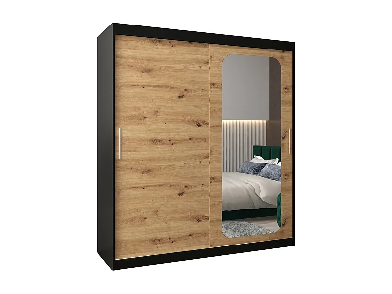 ARMOIRE PROMO T2 À PORTES COULISSANTES 200/180/62 2 Portes (Noir/Artisan)