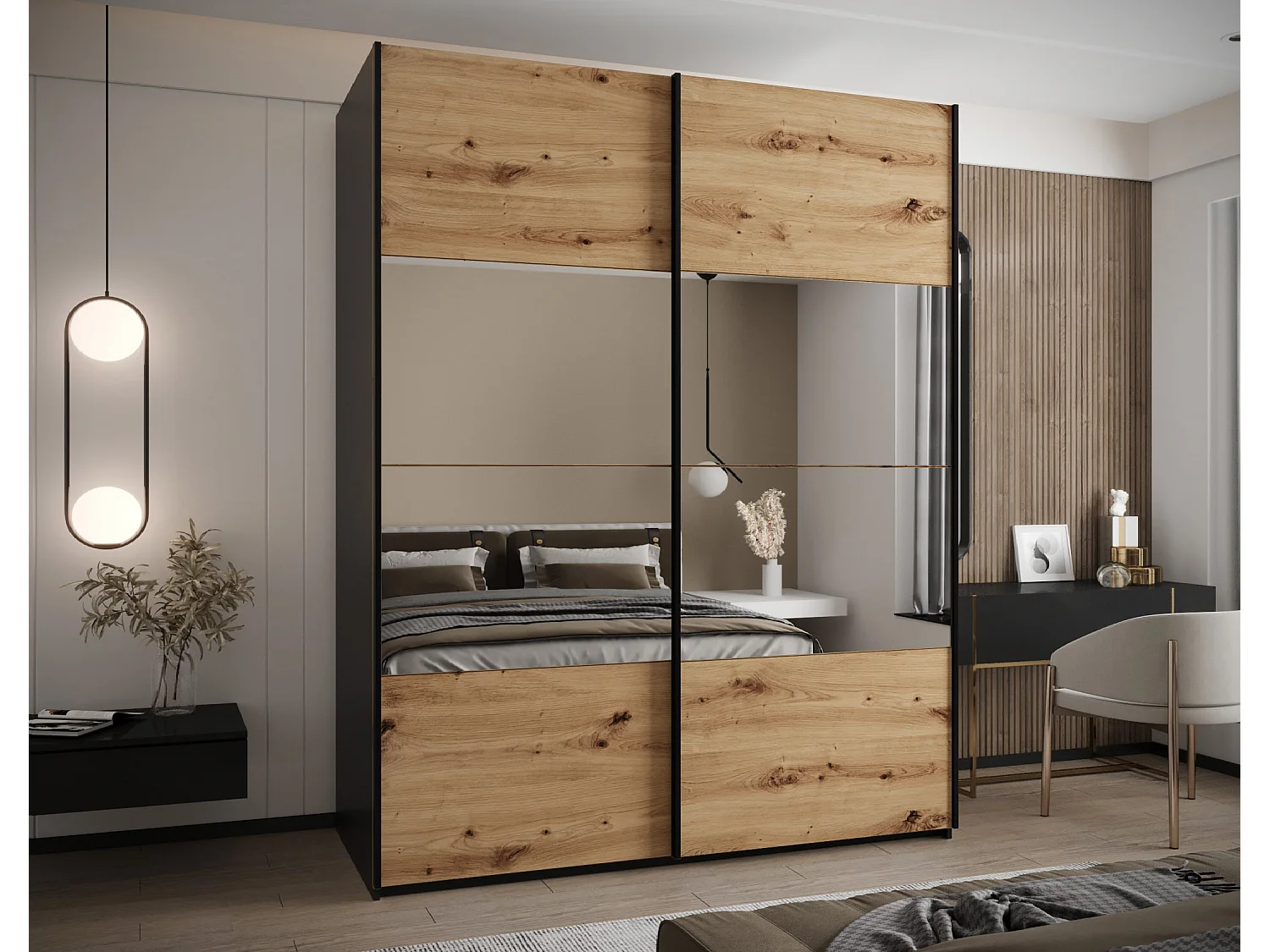 Armoire Lux 4 245,5/200/64 (Noir/Artisan/Noir)