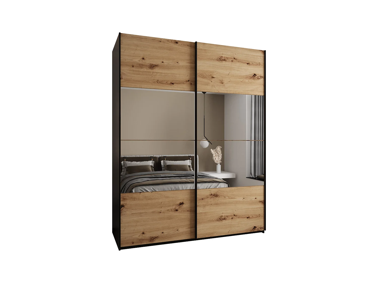 SCHWEBETÜRENSCHRANK Lux 4 245,5/200/64 (Schwarz/Artisan/Schwarz)