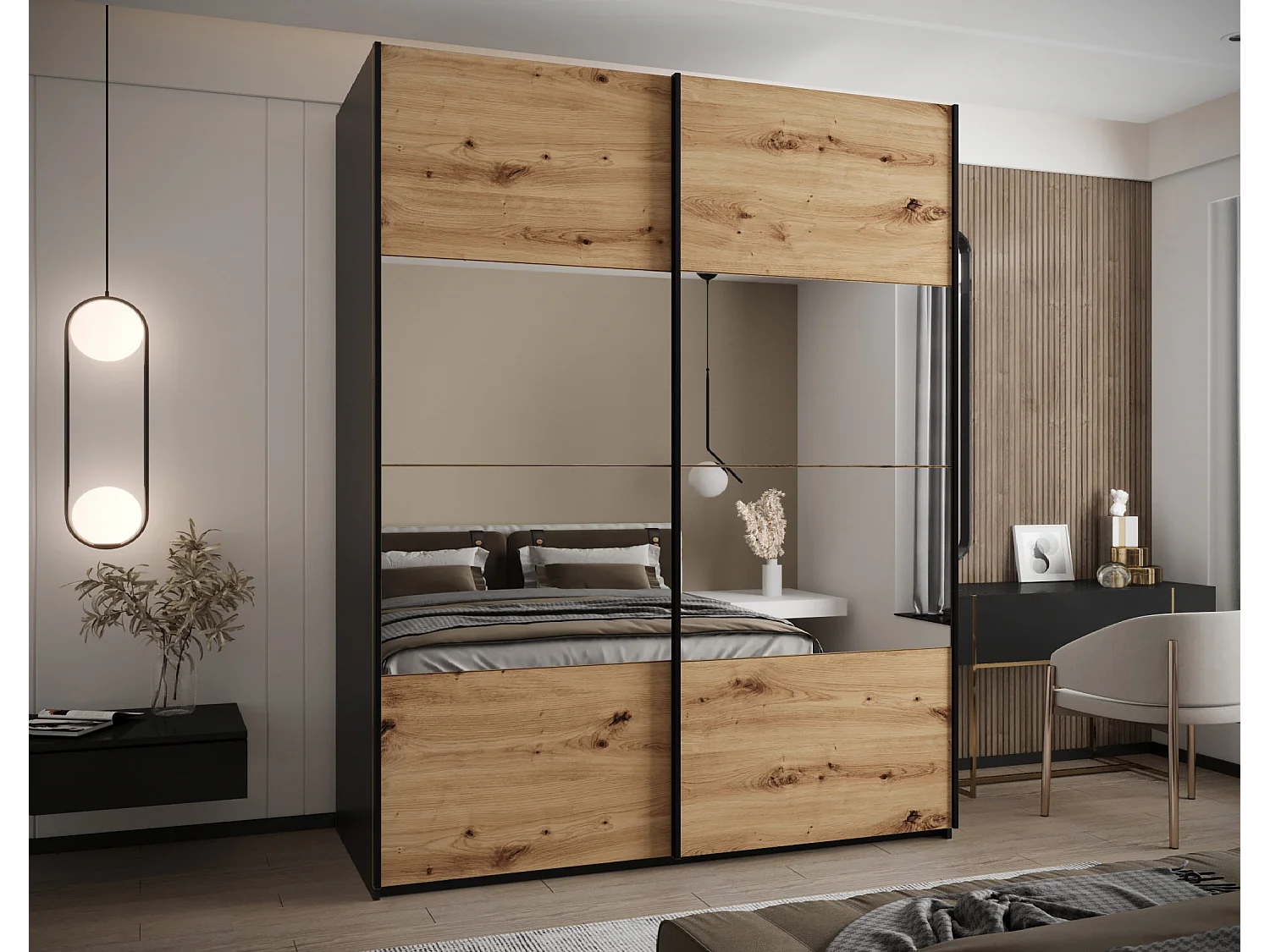 Armoire Lux 4 245,5/200/64 (Noir/Artisan/Noir)