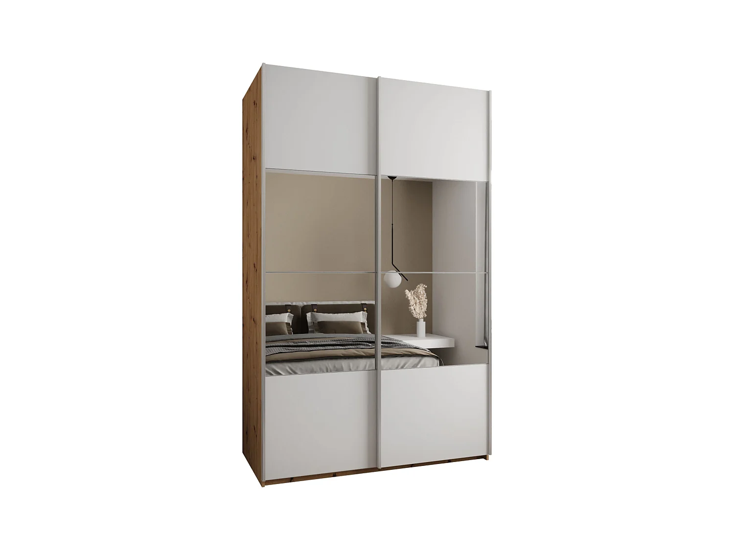 SCHWEBETÜRENSCHRANK Lux 4 245,5/160/64 (Artisan/Weiß/Silber)
