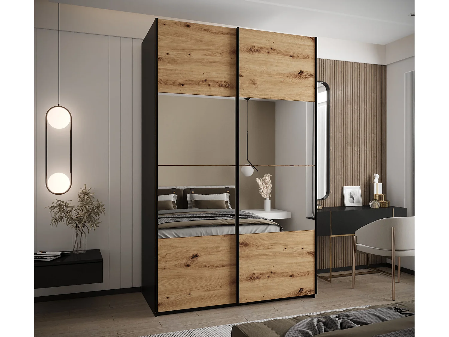 SCHWEBETÜRENSCHRANK Lux 4 245,5/160/64 (Schwarz/Artisan/Schwarz)