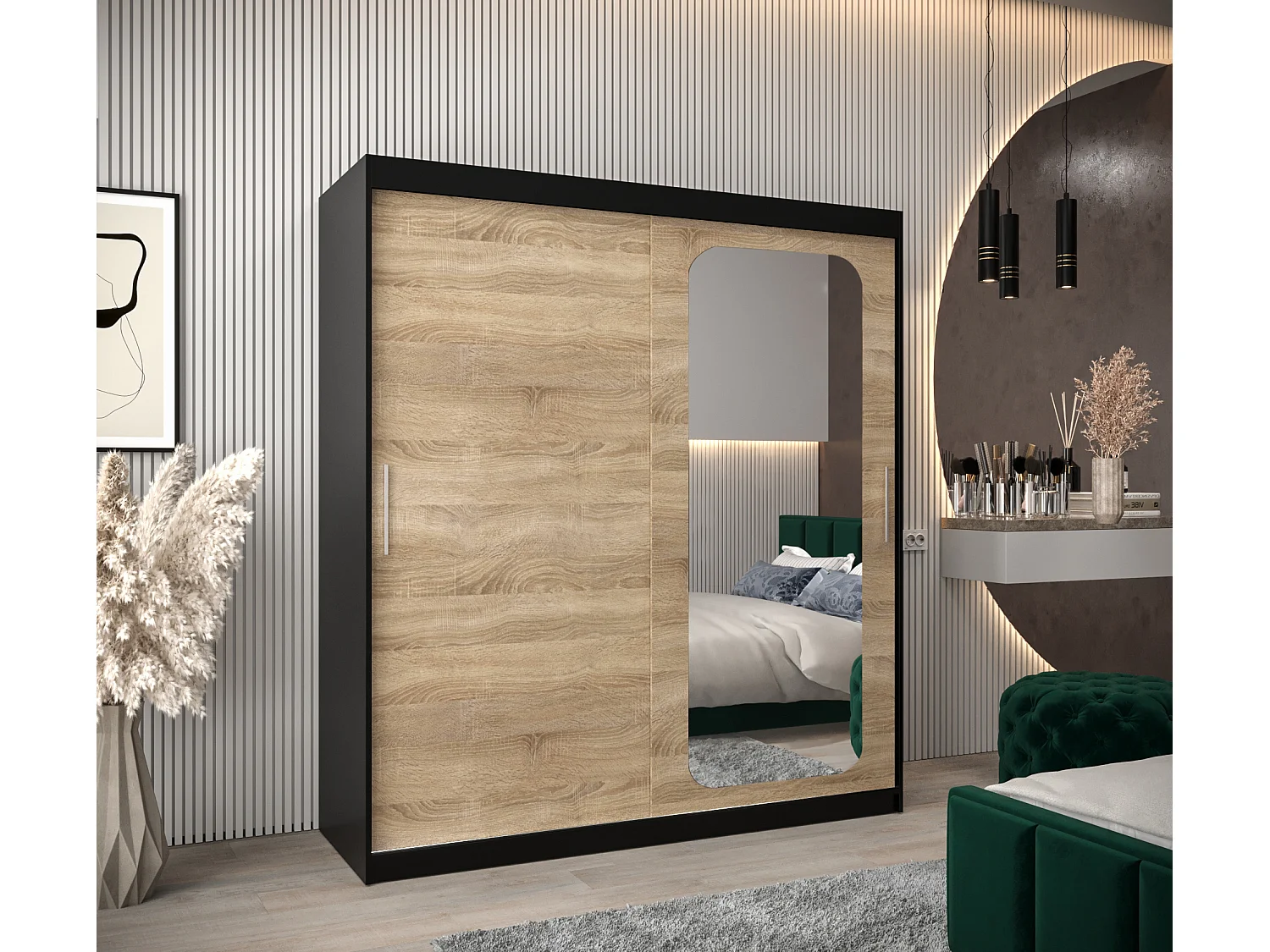 ARMOIRE PROMO T2 À PORTES COULISSANTES 200/180/62 2 Portes (Noir/Sonoma)