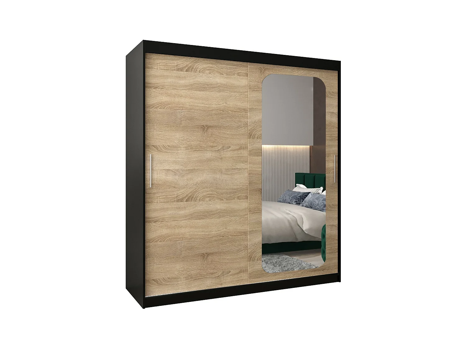 ARMOIRE PROMO T2 À PORTES COULISSANTES 200/180/62 2 Portes (Noir/Sonoma)