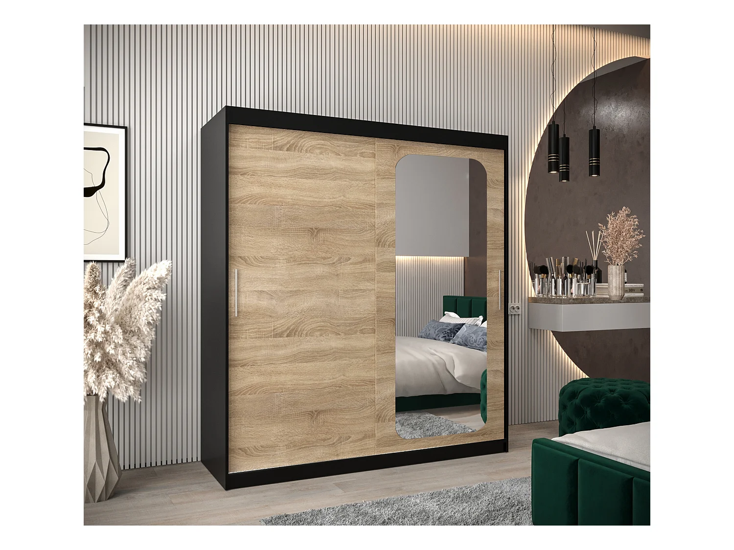 ARMOIRE PROMO T2 À PORTES COULISSANTES 200/180/62 2 Portes (Noir/Sonoma)