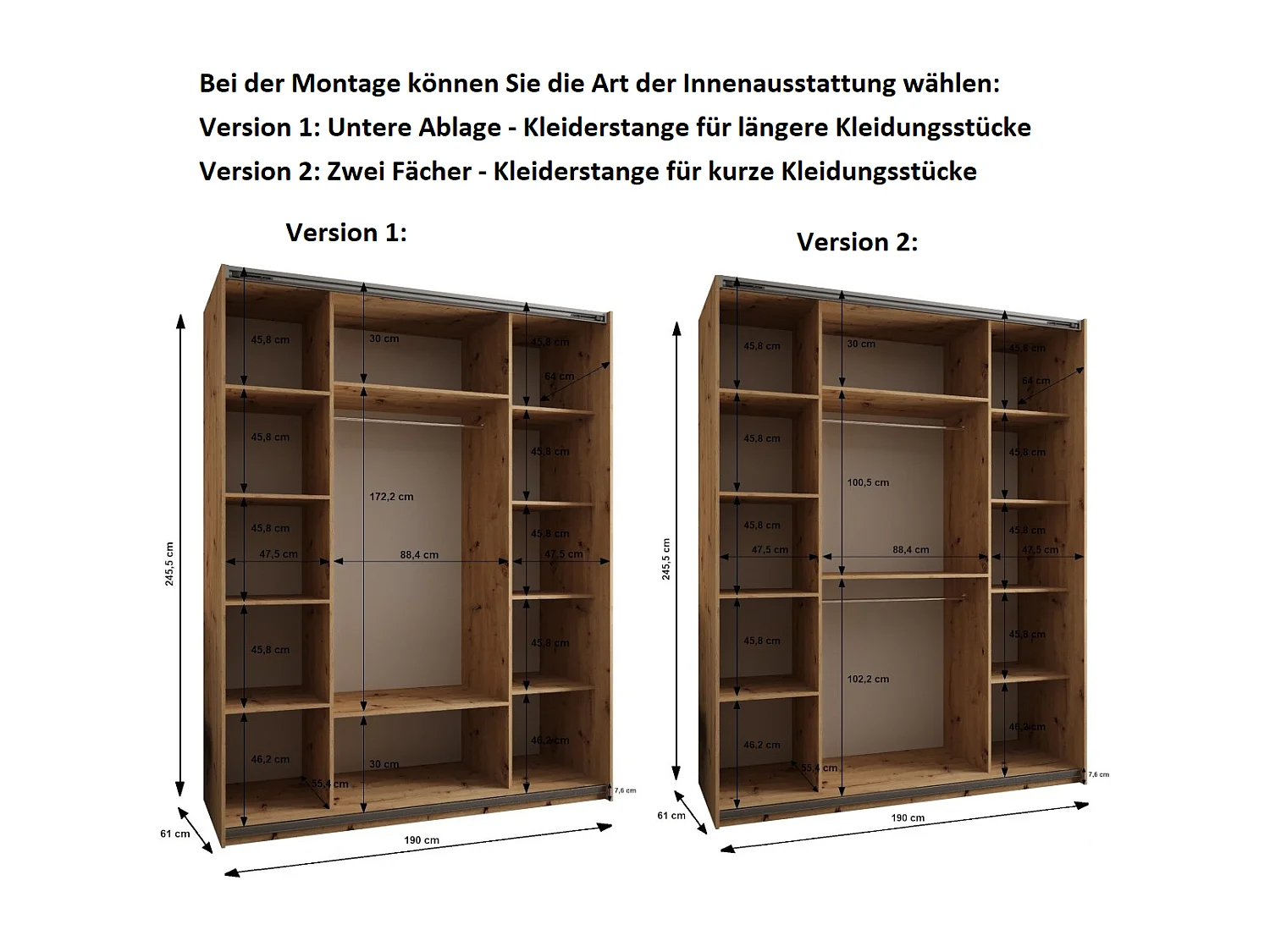 SCHWEBETÜRENSCHRANK Lux 2 245,5/190/64 (Weiß/Schwarz/Schwarz)