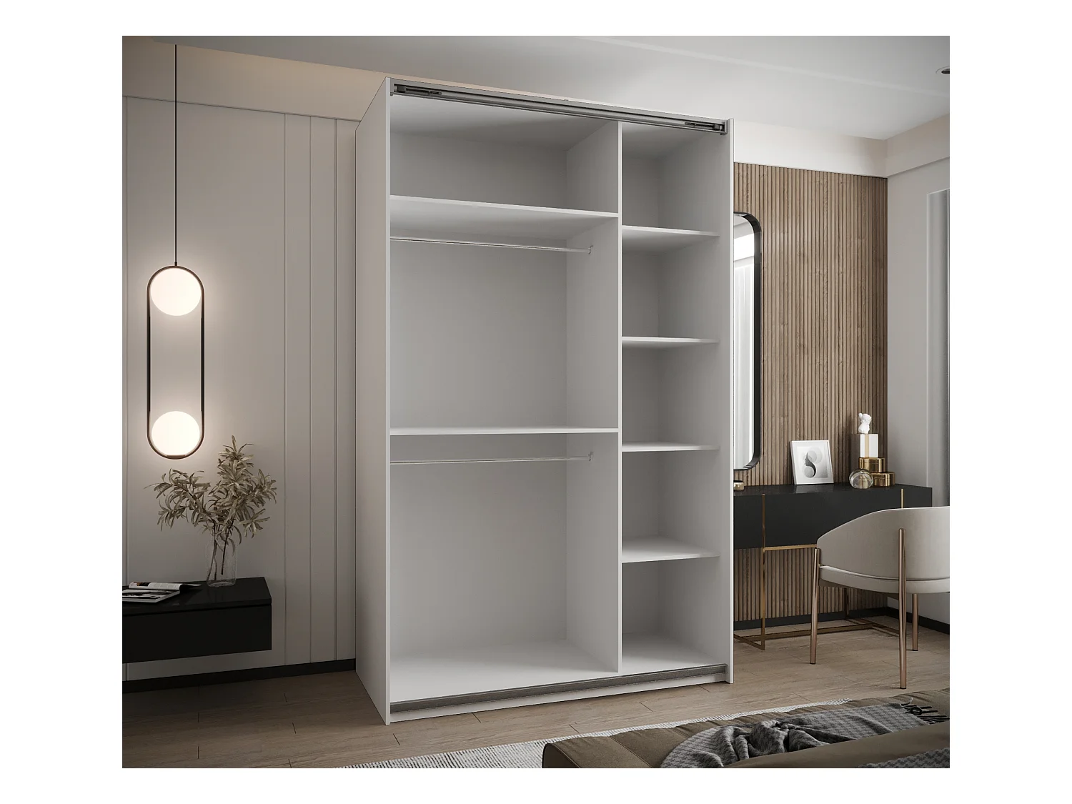 Armoire Lux 4 245,5/150/64 (Blanc/Noir/Noir)