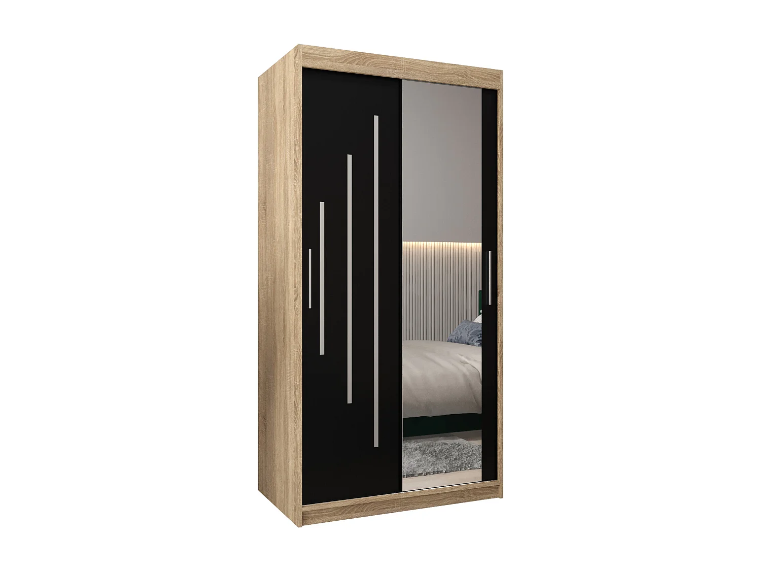 ARMOIRE YORK 2 À PORTES COULISSANTES 200/100/62 2 Portes (Sonoma/Noir)