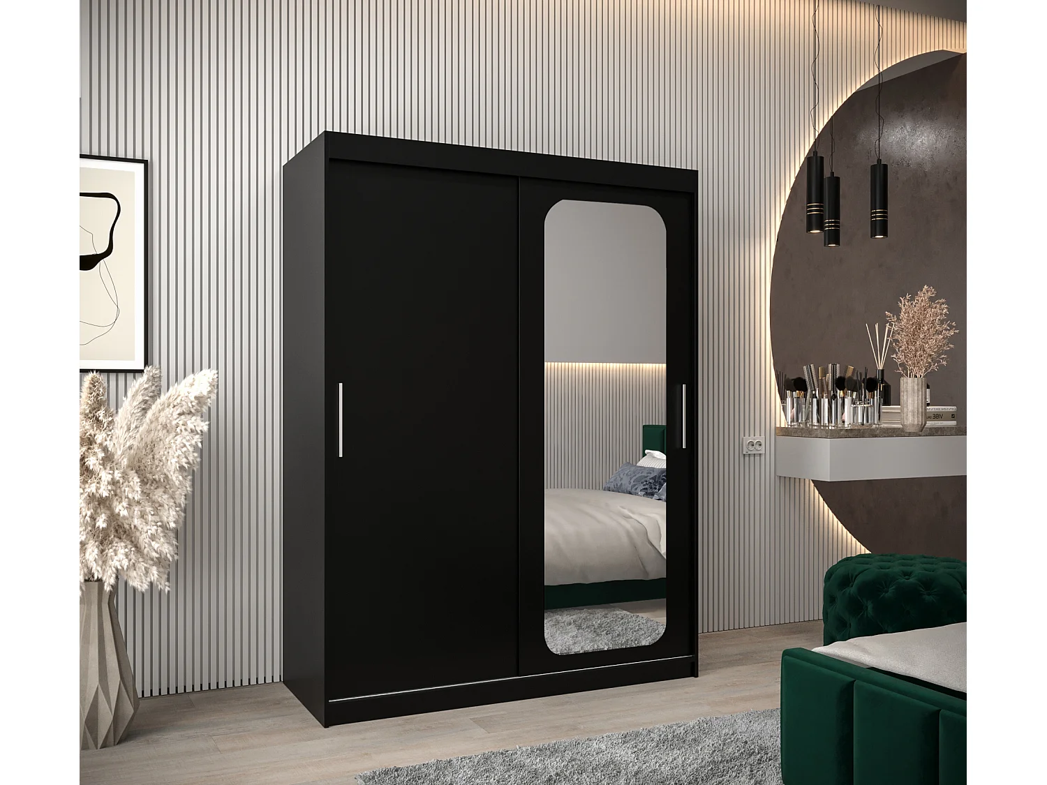 ARMOIRE PROMO T2 À PORTES COULISSANTES 200/150/62 2 Portes (Noir/Noir)