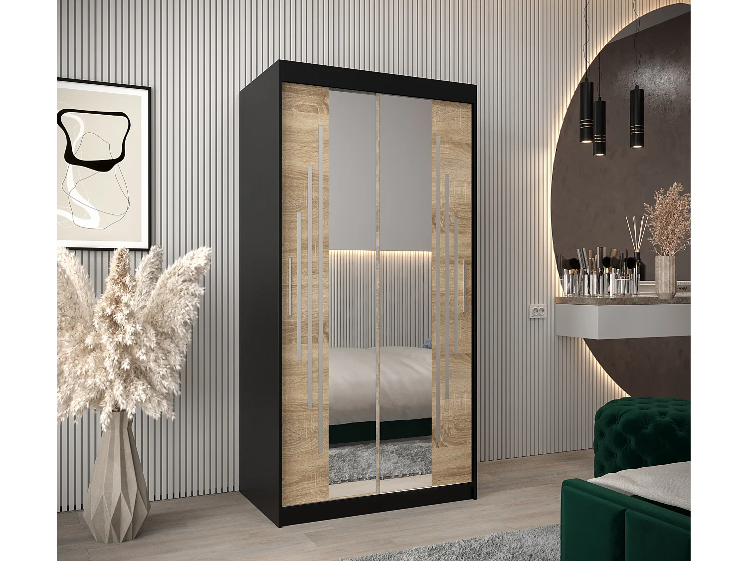 ARMOIRE YORK 1 À PORTES COULISSANTES 200/100/62 2 Portes (Noir/Sonoma)