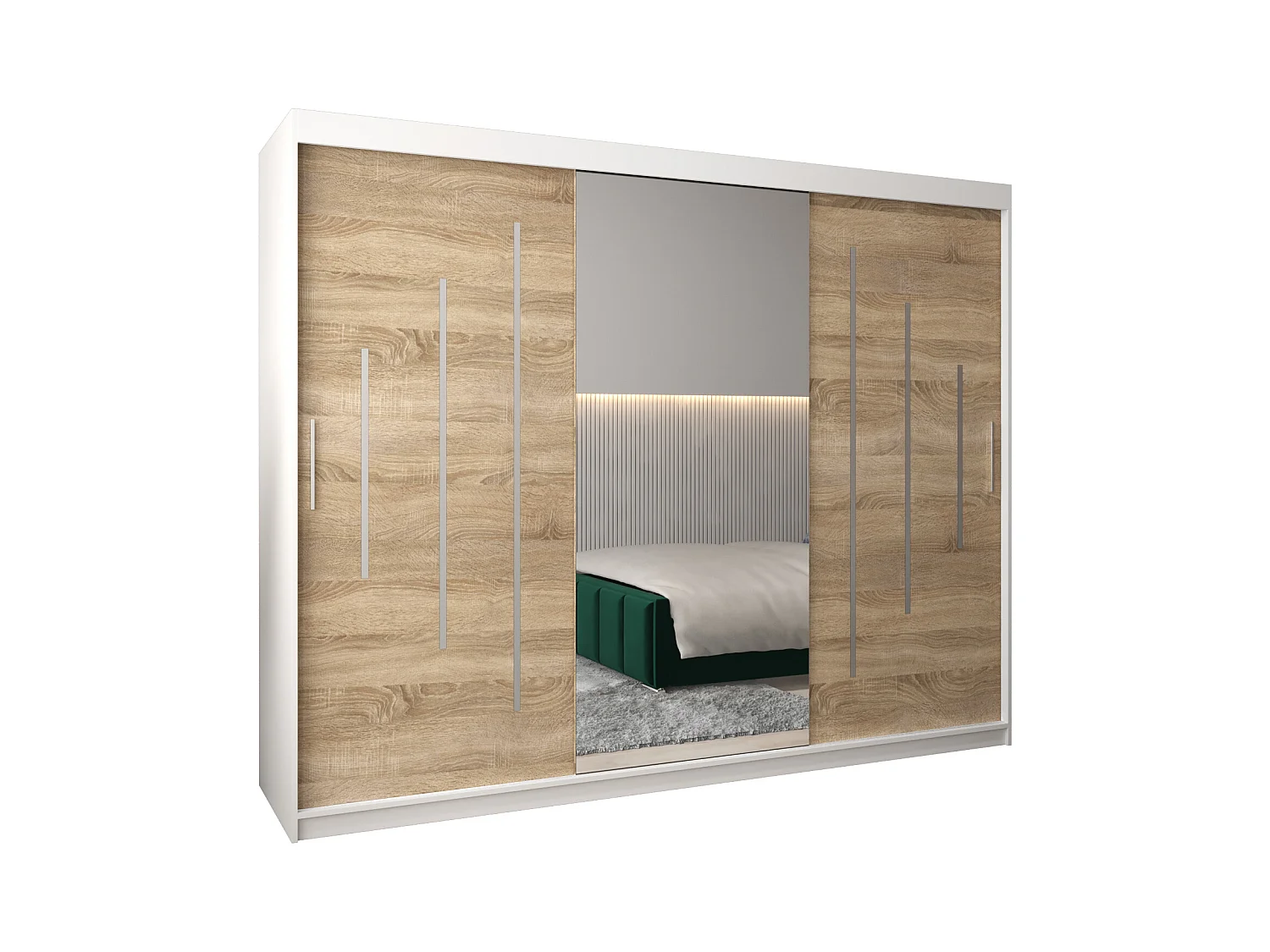 SCHWEBETÜRENSCHRANK YORK 1 200/250/62 3-türig (Weiß/Sonoma)