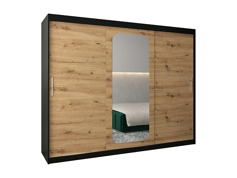 ARMOIRE PROMO T2 À PORTES COULISSANTES 200/250/62 3 Portes (Noir/Artisan)