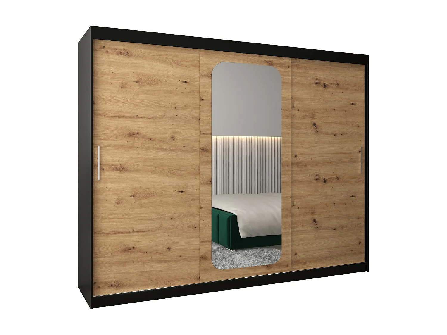 SCHWEBETÜRENSCHRANK PROMO T2 200/250/62 3-türig (Schwarz/Artisan)