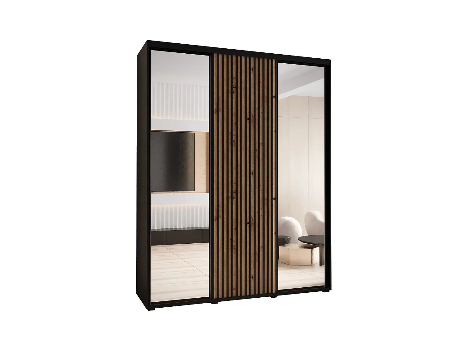 SCHWEBETÜRENSCHRANK LANKO 2 235,2/200/60 3-türig (Schwarz/Schwarz)