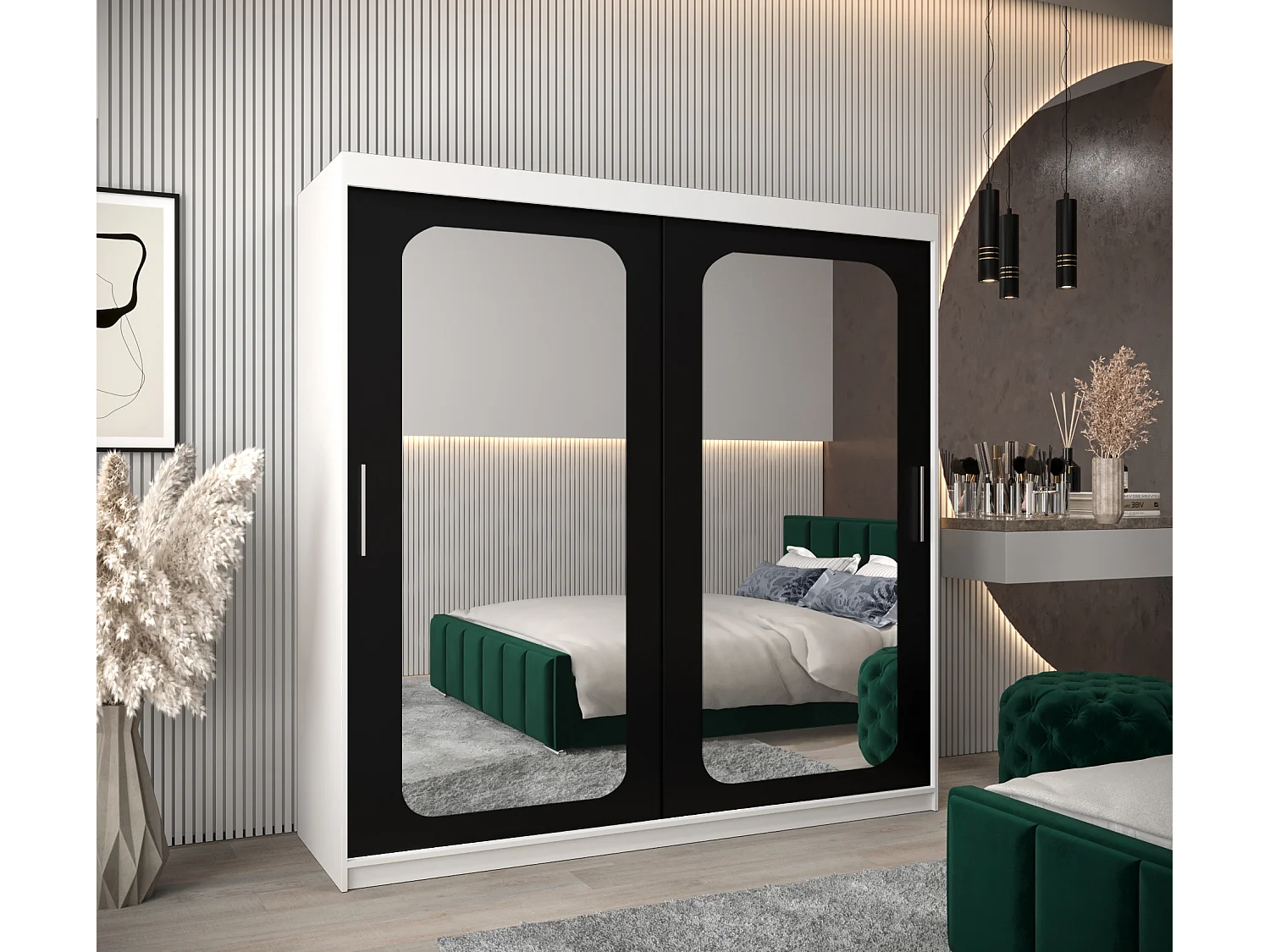 ARMOIRE PROMO T3 À PORTES COULISSANTES 200/200/62 2 Portes (Blanc/Noir)