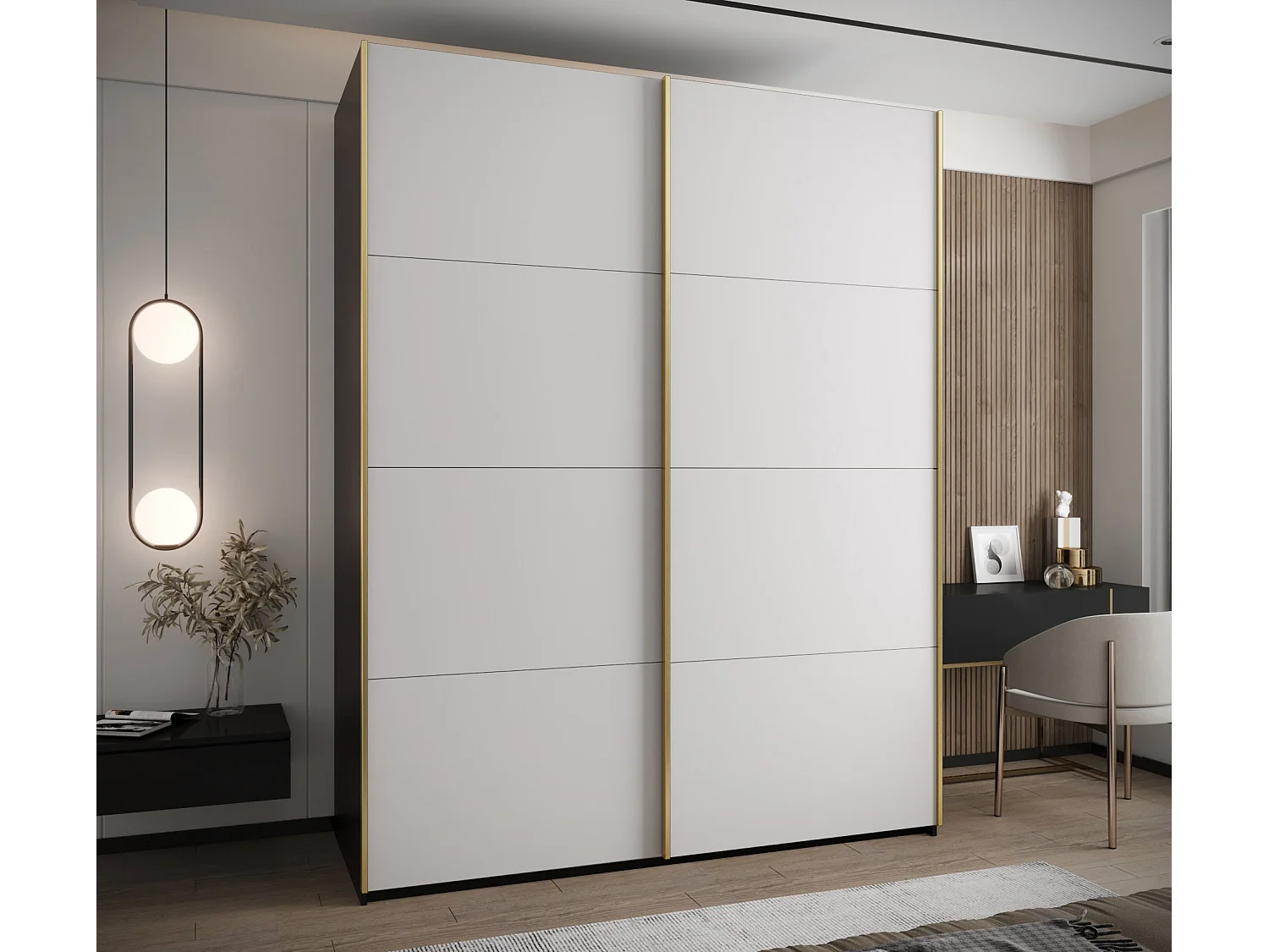 Armoire Lux 1 245,5/200/64 (Noir/Blanc/Or)