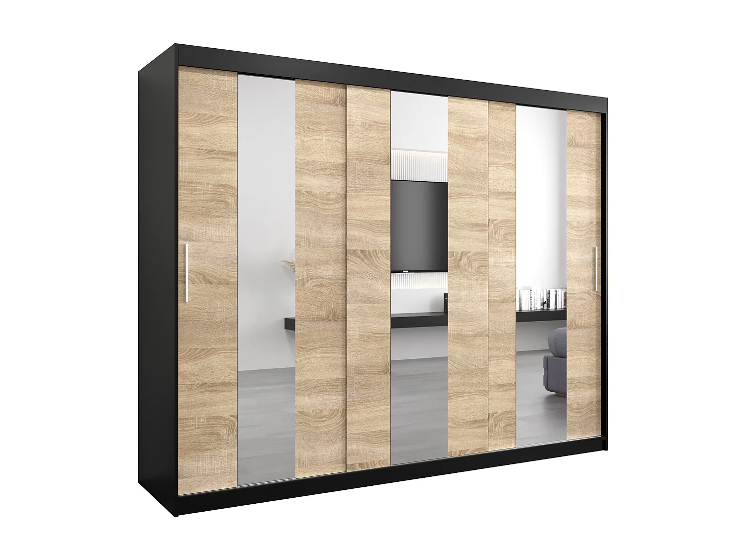 Armoire Pole À Portes Coulissantes 200/250/62 3 Portes (Noir/Sonoma)