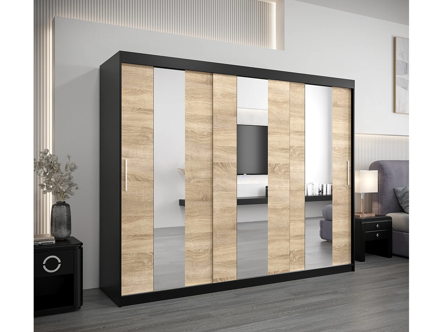 Armoire Pole À Portes Coulissantes 200/250/62 3 Portes (Noir/Sonoma)