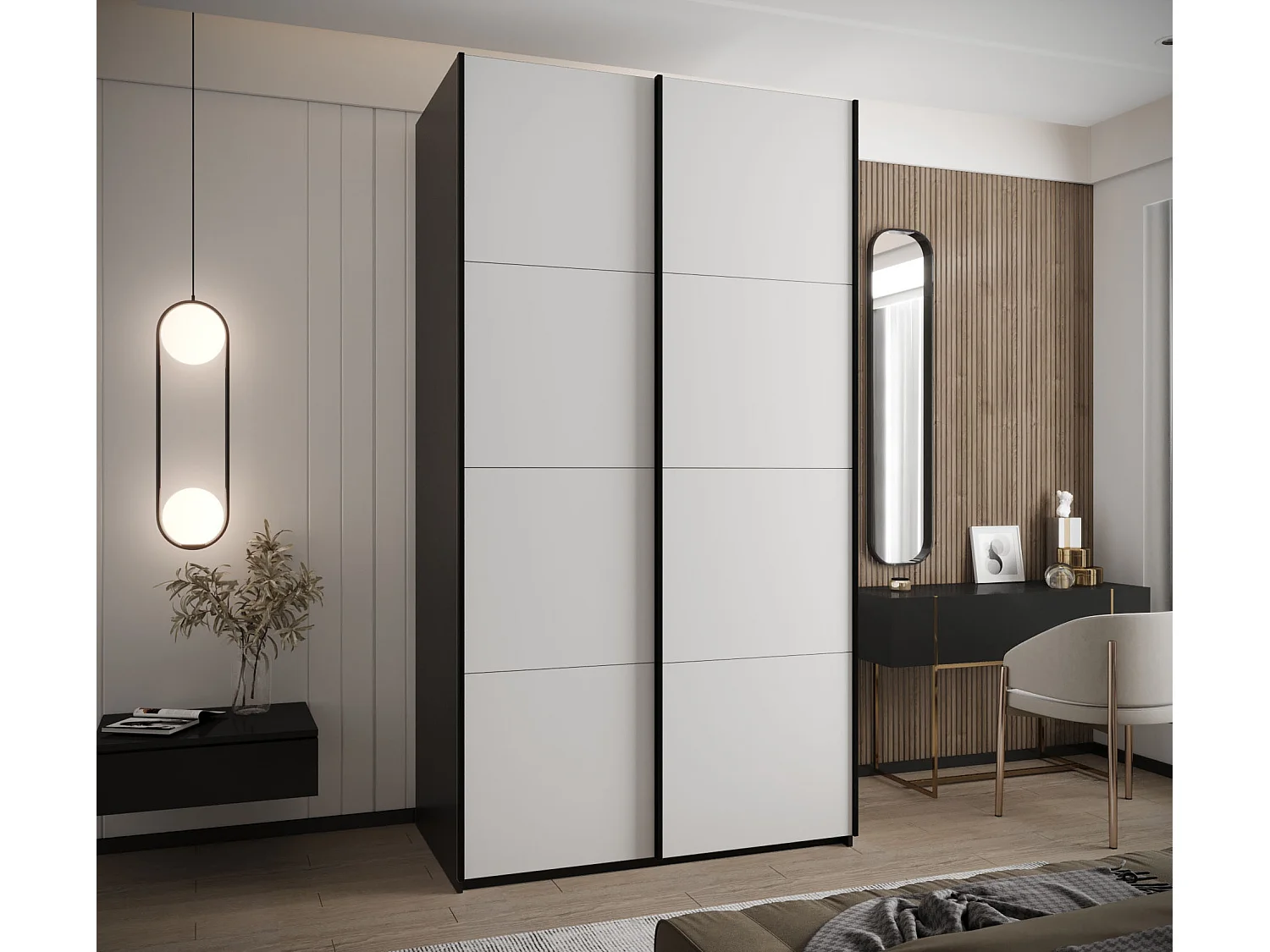 SCHWEBETÜRENSCHRANK Lux 1 245,5/130/64 (Schwarz/Weiß/Schwarz)