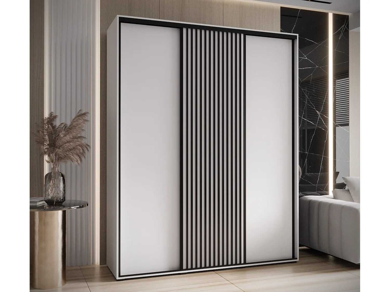 ARMOIRE SAPPORO 1 À PORTES COULISSANTES 205,2/190/60 3 Portes (Blanc/Blanc)