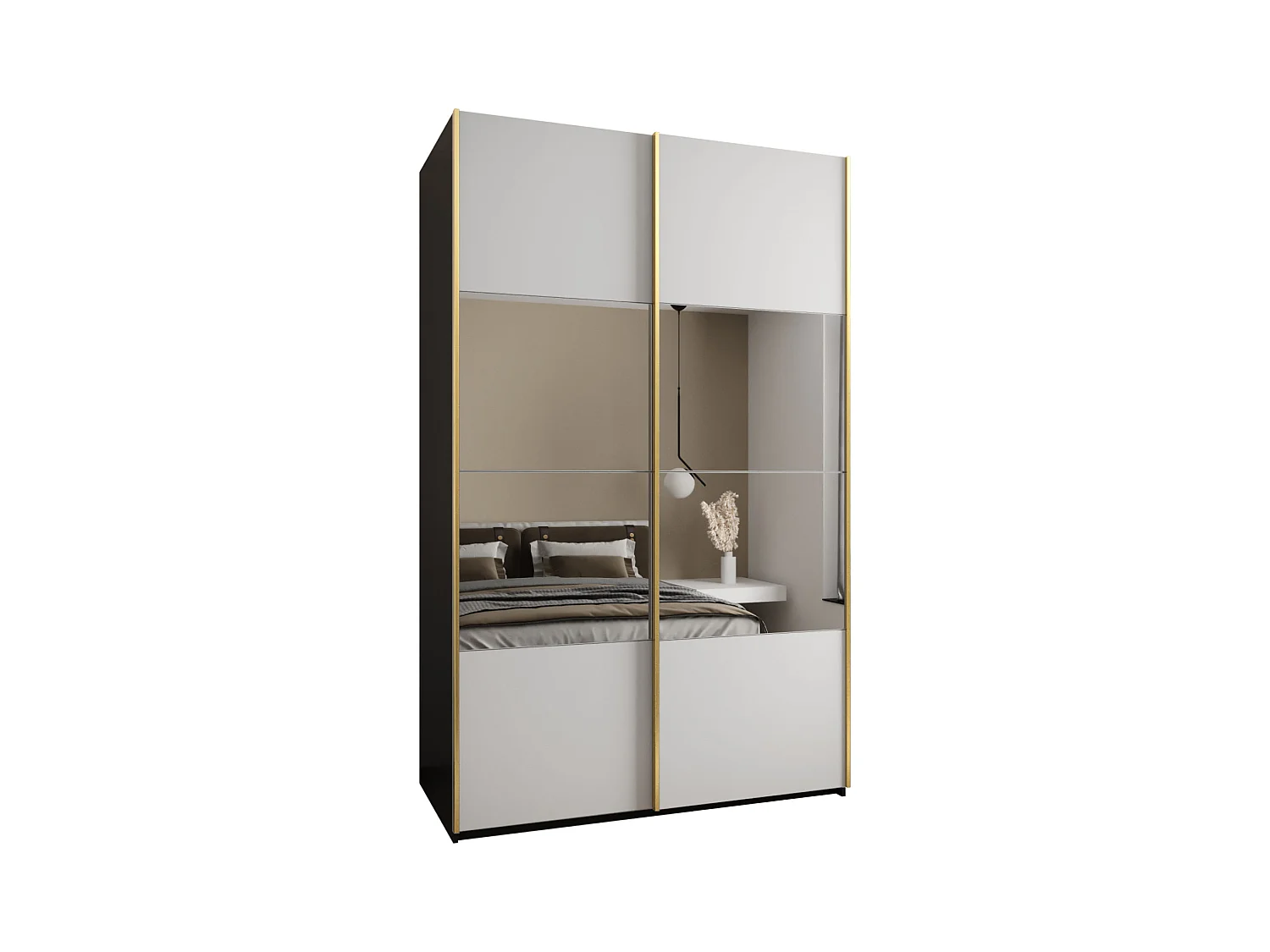 Armoire Lux 4 245,5/150/64 (Noir/Blanc/Or)
