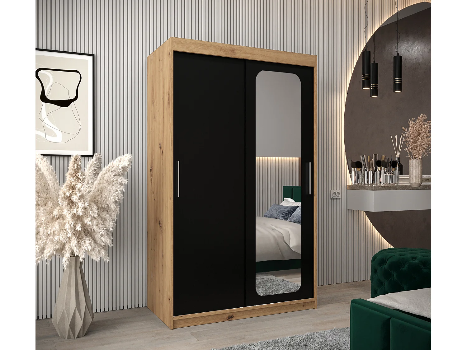 ARMOIRE PROMO T2 À PORTES COULISSANTES 200/120/62 2 Portes (Artisan/Noir)