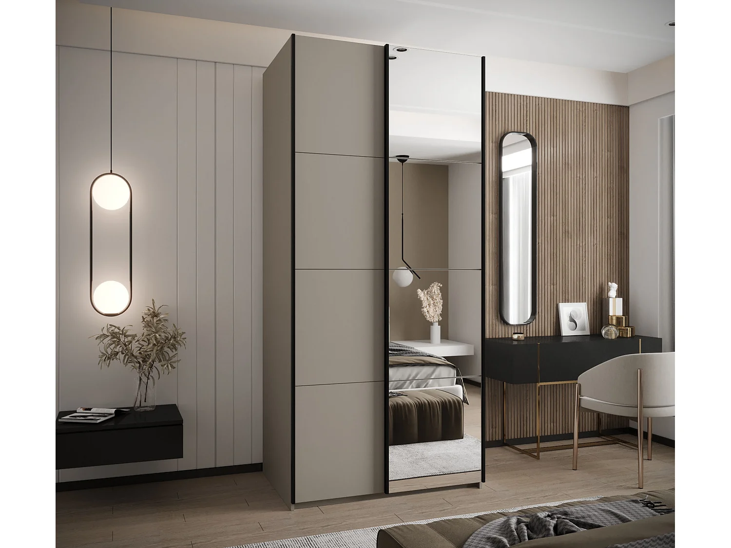 Armoire Lux 3 245,5/120/64 (Cachemire/Cachemire/Noir)