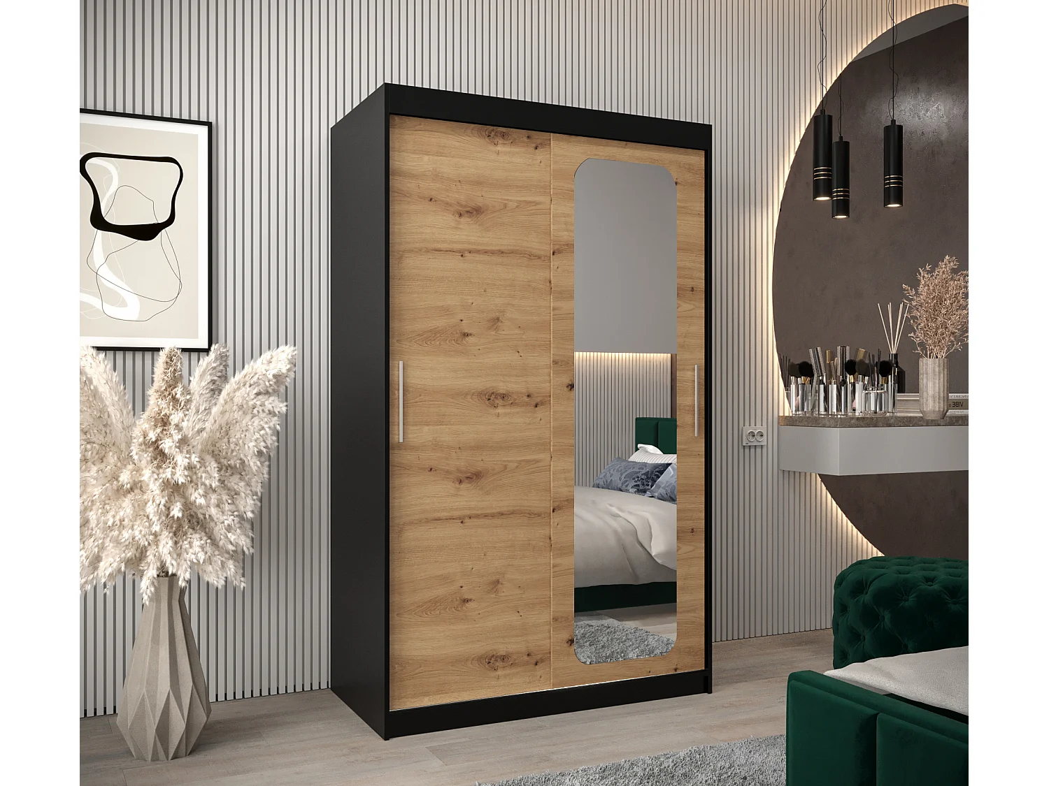 ARMOIRE PROMO T2 À PORTES COULISSANTES 200/120/62 2 Portes (Noir/Artisan)