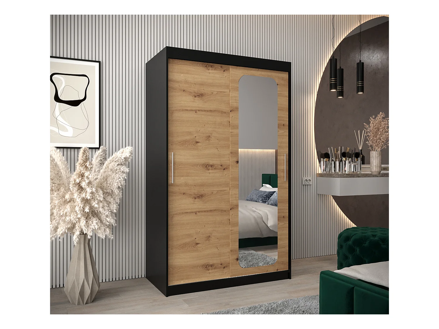 ARMADIO PROMO T2 AD ANTE SCORREVOLI 200/120/62 2 porte (Nero/Artisan)