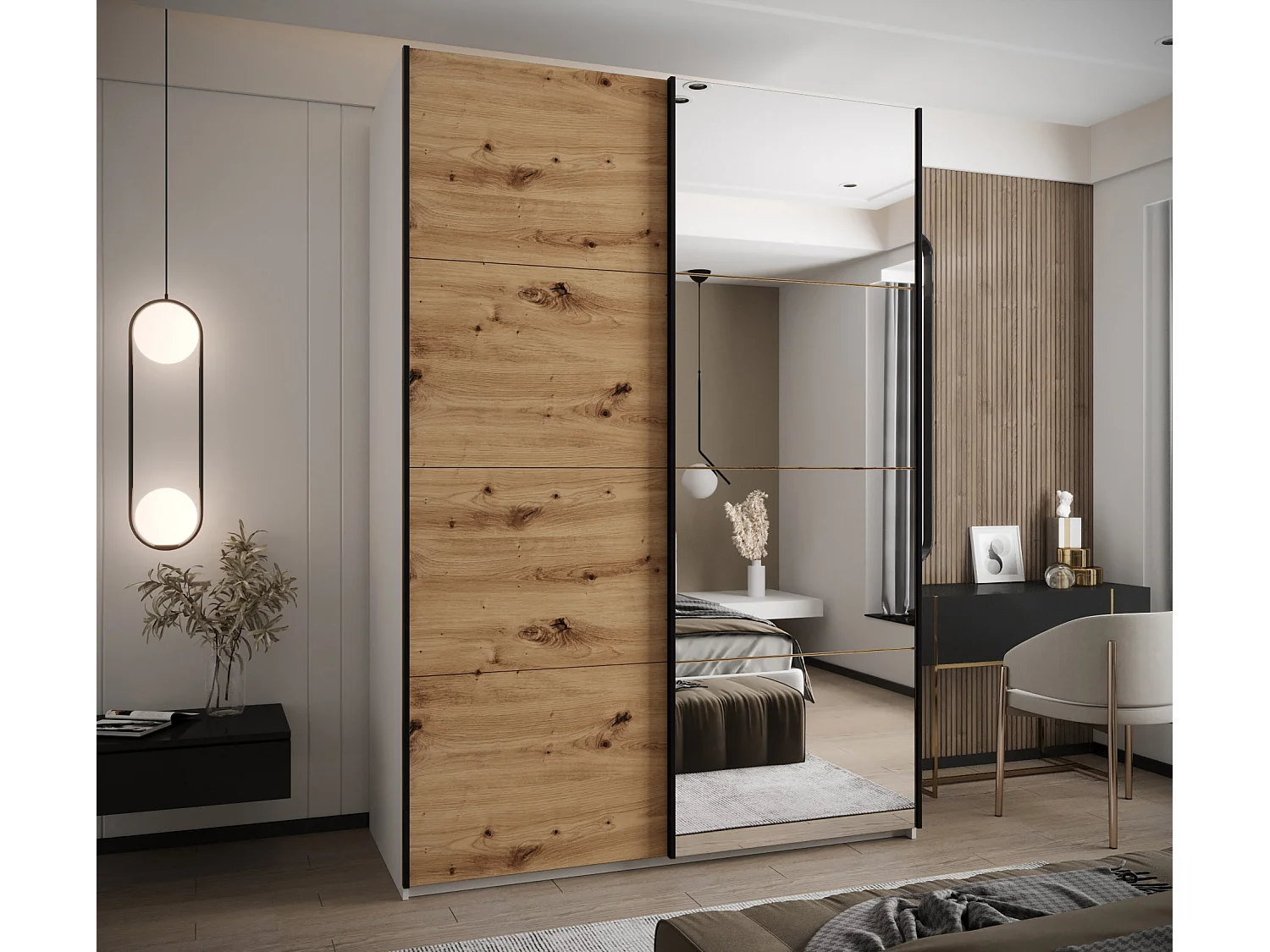 SCHWEBETÜRENSCHRANK Lux 3 245,5/170/64 (Weiß/Artisan/Schwarz)