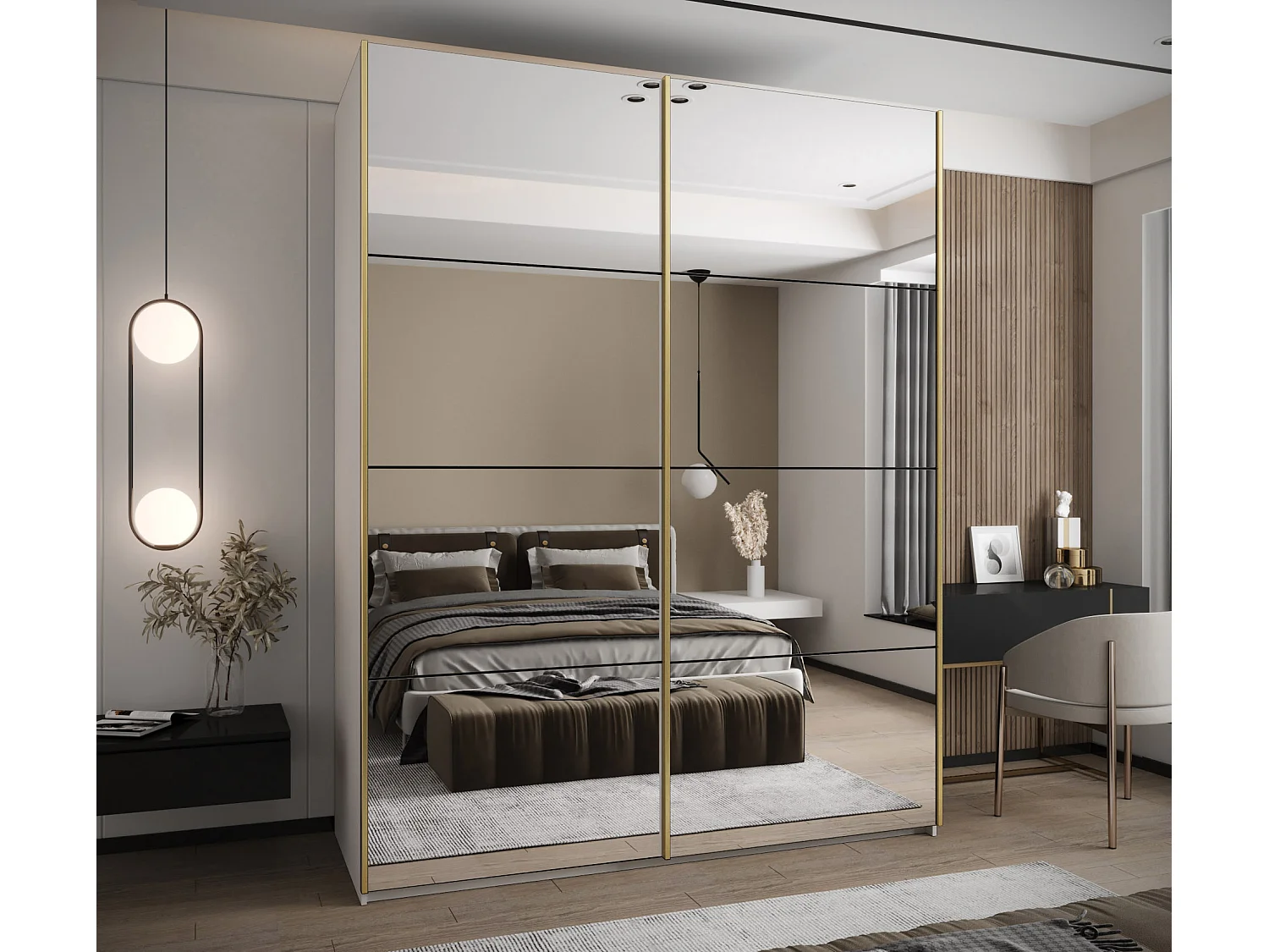 Armoire Lux 2 245,5/190/64 (Blanc/Noir/Argent)